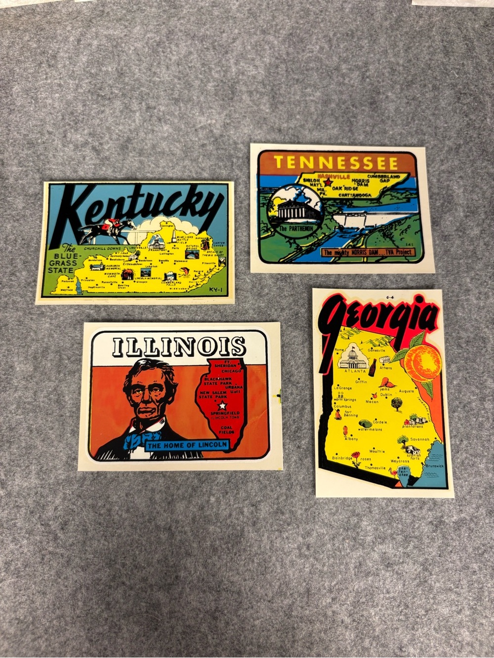 Vintage State Souvenir Water Decals Lot Kentucky Tennessee Illinois Georgia
